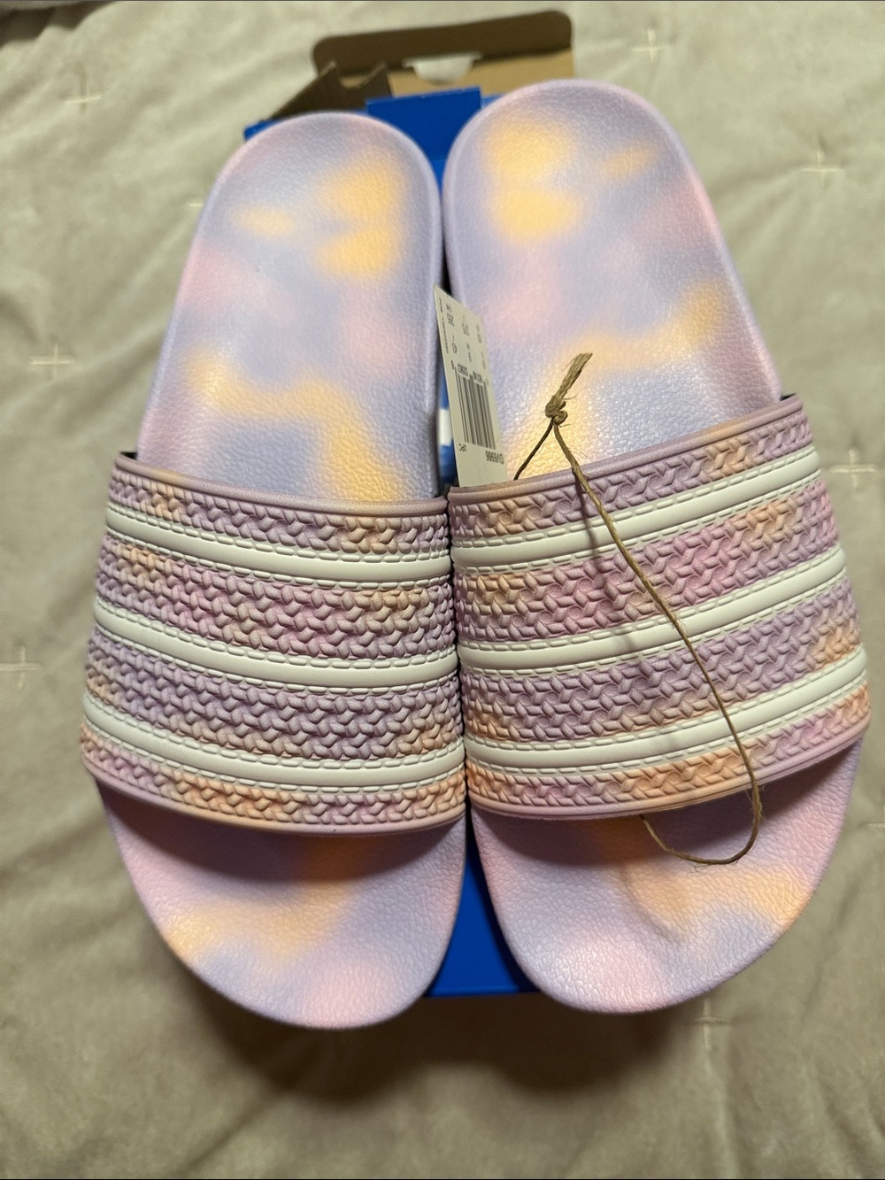 adidas Lavender and Peach Tie-Dye Slide Sandals